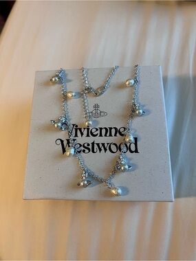 Vivienne Westwood Claude Emiliana Silver and White Pearl Charm Necklace